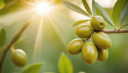 Fresh green olives fruits with green leaves 64