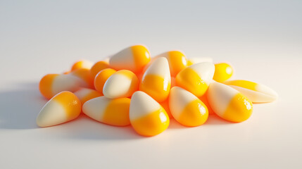 Fototapeta premium A bunch of yellow and white corn on a white background. The corn is in different shapes and sizes