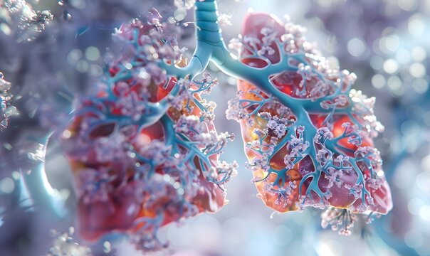 Human lungs with alveolus, medically 3D illustration. 