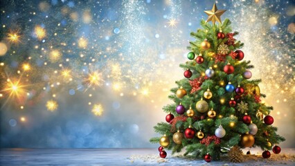 Christmas tree decorations with assorted ornaments and twinkling lights, Christmas, tree, decorations