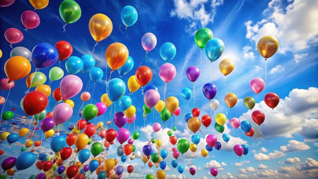 Colorful balloons floating in the sky , balloons, floating, sky, colorful, vibrant, party, festive, celebration, decorations, helium
