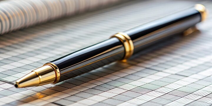 Luxury pen close up shot on spreadsheet table list with blurred background, luxury, pen, close up, shot