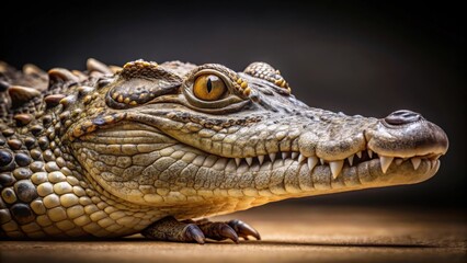 Obraz premium Close up of a solitary crocodile in isolation , wildlife, reptile, predator, unique, dangerous, fierce, solitary, green, scale