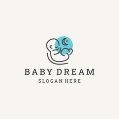 baby dream logo, baby on the moon vector illustration
