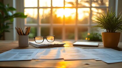 A modern home office setting with financial documents spread out, highlighting a discussion on title insurance and legal fees during a home loan refinance process