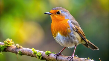 Fototapeta premium A close-up shot of a vibrant robin perched on a branch in a natural setting, robin, bird, wildlife, nature, close-up, vibrant