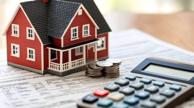 A visual representation of prepayment penalties on a home loan, with a contract document highlighting fees, and a calculator in the foreground