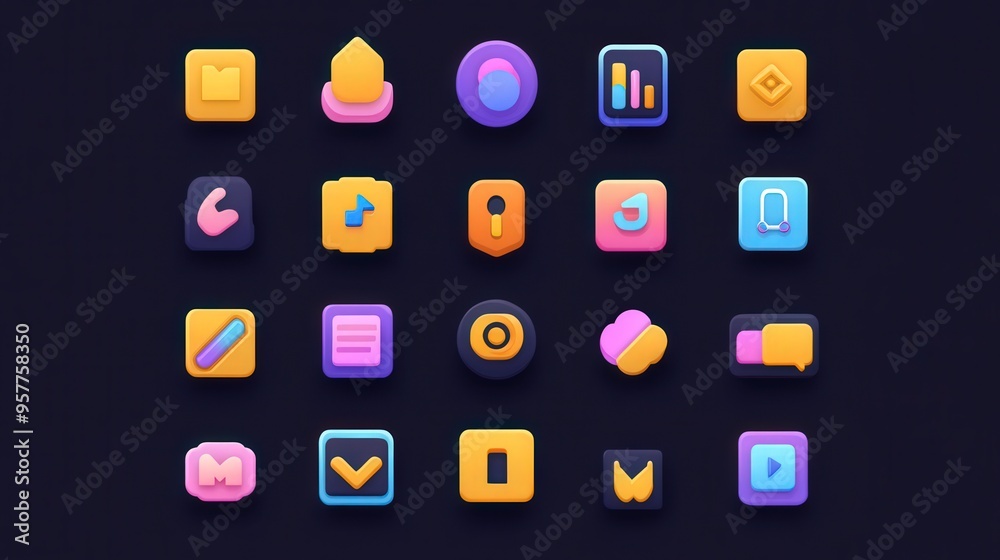 Poster seamless design harmony: ensuring consistent style across icon set for visual appeal and versatility