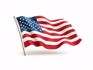American Flag Waving Proudly: A realistic depiction of the American flag, a powerful symbol of freedom and unity, fluttering gracefully against a clean white backdrop. 