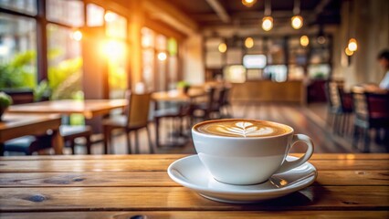 Cup of milk coffee on wooden table in coffee shop, coffee, cup, milk, wooden, table, drink, caffeine, latte, espresso, cafe