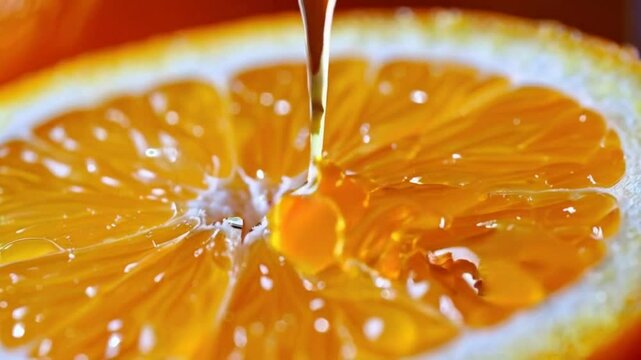 Drip of a half slice of orange juice.