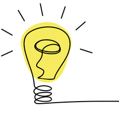 Abstract color light bulb as line drawing on white background