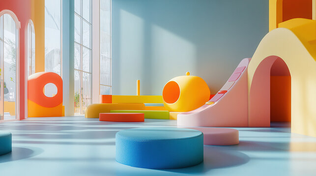 Fototapeta felt-textured children's playground with empty floor, scene for e-commerce promotion