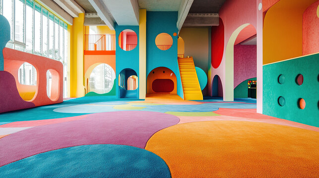 felt-textured children's playground with empty floor, scene for e-commerce promotion