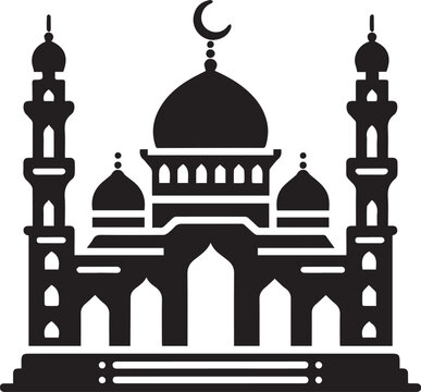 recommend clip art: islamic mosque silhouette vector, black silhouette mosque vector illustration, black Highly Detailed Mosques vector,