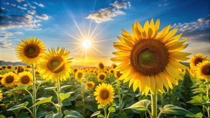 Sunflower flowers in the rays of the sun , sunflower, flowers, petals, yellow, bright, sunny, garden, nature, summer, vibrant