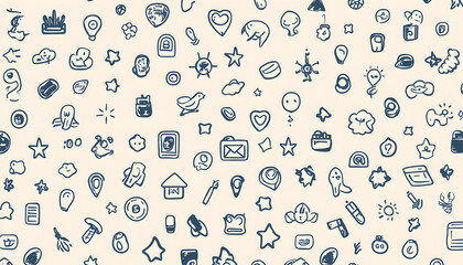 Fototapeta premium Repeating small icons, like stars, dots, or simple symbols, evenly spaced on a neutral background for a subtle pattern.