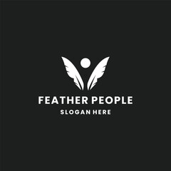 Feather people logo design template vector illustration