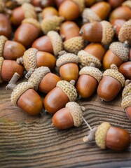 Acorns piled up on the floor. oak fruit