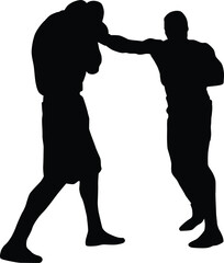 Boxer silhouette illustration. People pose while boxing isolated on white.