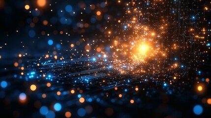 Abstract Digital Network with Glowing Lights