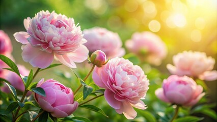 Obraz premium Delicate peonies blooming under soft sunlight, peonies, flowers, delicate, blooming, soft sunlight, garden, nature, plants