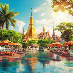 Naklejka premium Beautiful sunny tourist spot in bangkok ambient positive vibes