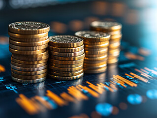 stack of coins Financial profitability and cost with graphic stock.