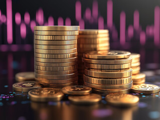 stack of coins Financial profitability and cost with graphic stock.