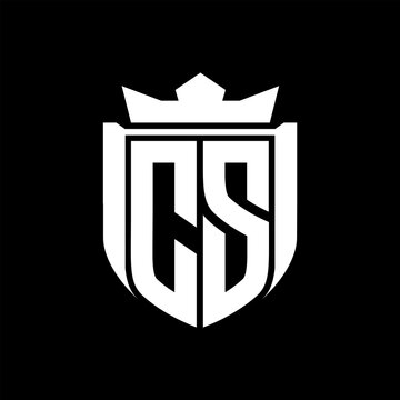 recommend clip art: CS Letter logo shield shape inside shield badge crown on black background template design