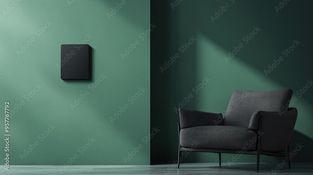 Wall mural a modern armchair in a minimalist green room