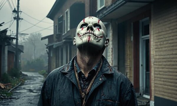 Halloween killer with scary mask