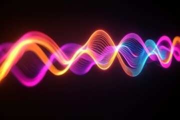 Vibrant wave design featuring colorful light trails on a dark background, perfect for digital art and sound visualization.