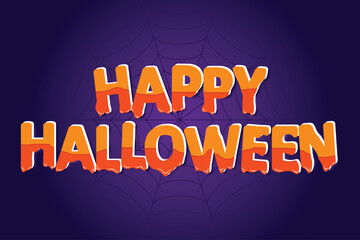 happy halloween text vector with web spider in background