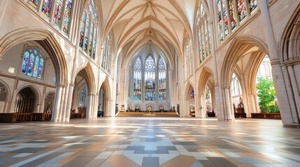 Obraz premium Ethereal Beauty of a Majestic Gothic Cathedral: Stained Glass Splendor and Reverent Ambiance