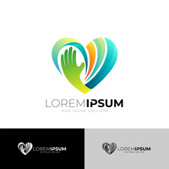 Charity logo with love design template, love and hand design