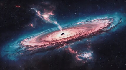 High-Quality Realistic Pixel Art Photograph of Distant Swirling Galaxy with Black Hole Center, Star-Studded Background, Radiant Nebulas, Quasars, Interstellar Gas and Dust 4K Texture and Detail Cosmic