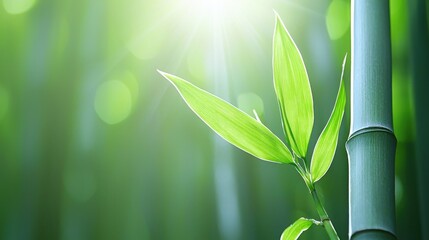 Tranquil Bamboo Grove Bathed in Sunlight Streaming Through Green Foliage