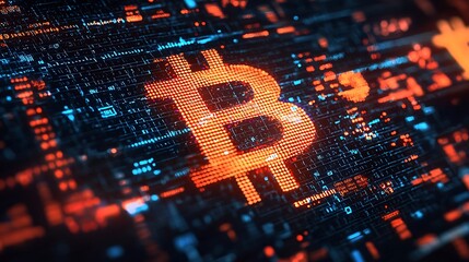 A digital circuit board displays the Bitcoin symbol, merging technology with finance.
