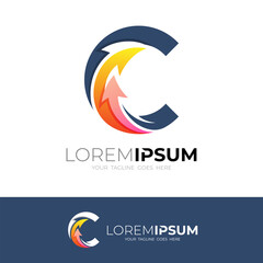 C logo and arrow design, letter C design vector