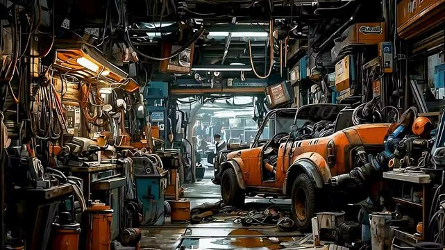 a car in a garage
