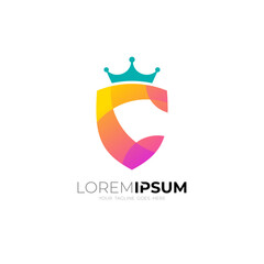 C logo with shield design security, shield and crown logos