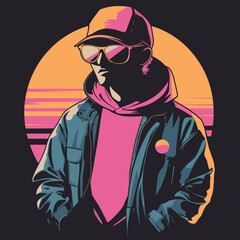 retro design animation clothes woman, man and fox model