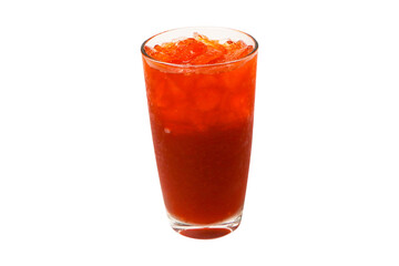 Brown orange Tea lemon cocktail cola with crushed ice on tall glass isolated on cut out PNG or transparent background. Refreshing summer drink with sweet and sour taste. Old-fashioned in tropical.