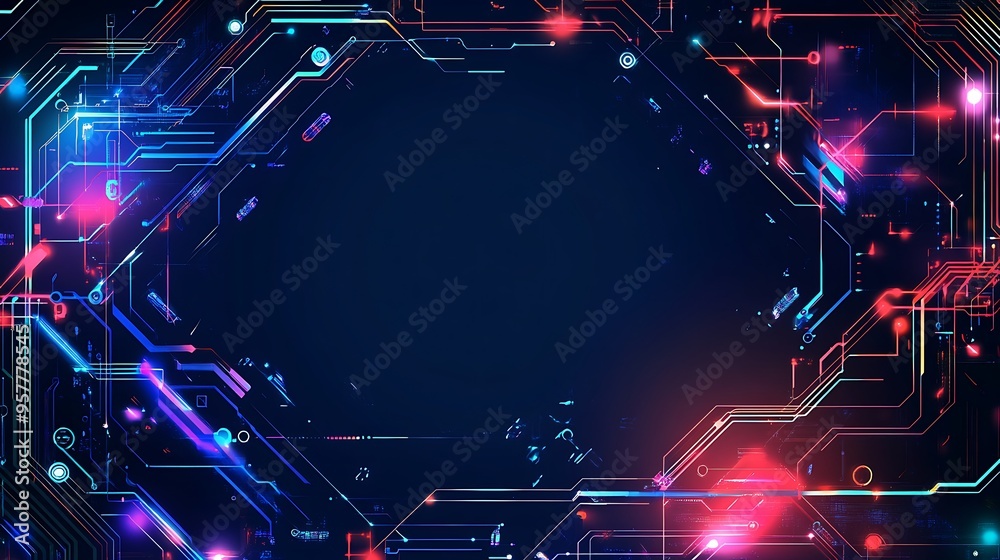 Poster abstract digital circuit board with glowing lines