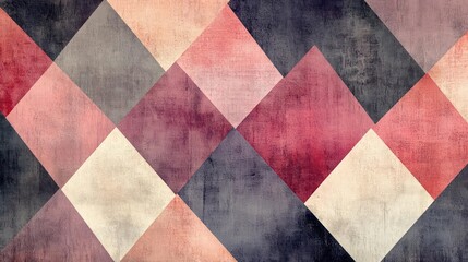 A vibrant, geometric pattern with a mix of red and purple hues,