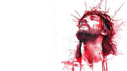 Red watercolor painting of Crucifixion of Jesus Christ