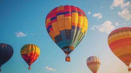 Obraz premium A vivid display of hot air balloons floating in the sky, adding color to the serene horizon.