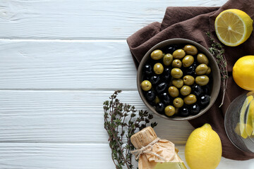The concept of Italian cuisine, a plate with olives.