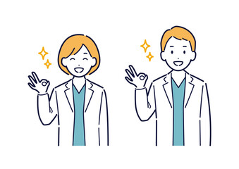 OKサインをする医師のイラスト＿上半身